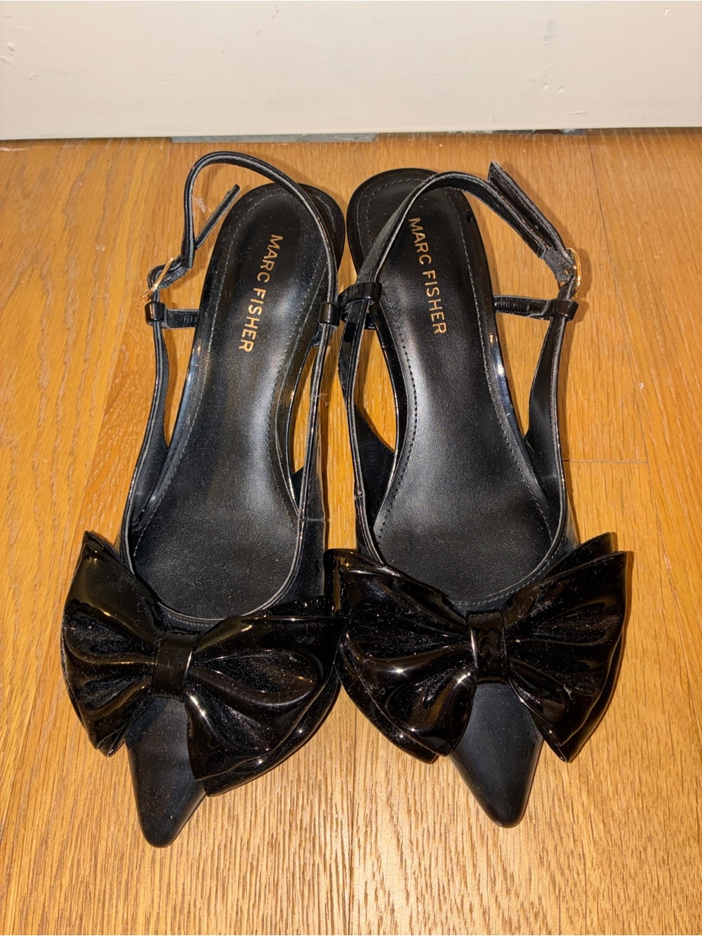 Marc Fisher Black Patent Bow Pointed-Toe Slingback Heels Womens Size 7